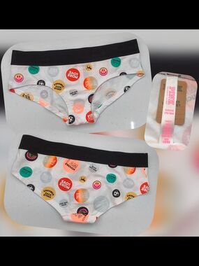 PINK Printed Logo Dot Hipster Panty — White with Multicolor Dots Size Small Nwts